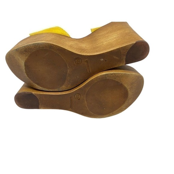 Steve Madden, Mustard Yellow Seclude Chunky Wood Wedge Platform Sandal, 8 NEW - Picture 7 of 8